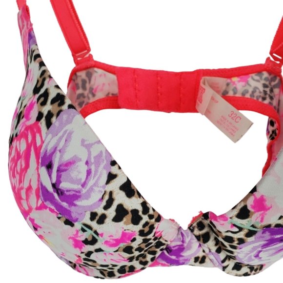 PINK Victoria's Secret Bra Wear Everywhere Push-up Pigeonnant Plunge Floral 32C - Picture 2 of 14